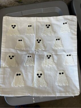 Halloween White Ghost Embroidered Cotton pillow cover 18”- Unbranded
